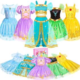 Jeowoqao Sz04202502 Princess Costumes For Girls One Size Blue Purple Yellow Green