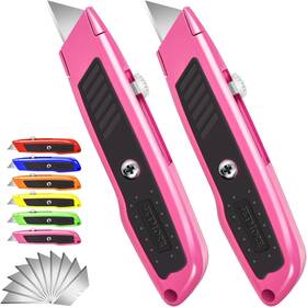 Jetmore 445018734722 Box Cutter 2 Pack Pink Utility Knife Durable Razor Opener W