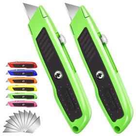 Jetmore 749652330072 2 Pack Box Cutter Utility Knife With Extra 10 Sk5 Blades And Anti-slip Rubber H