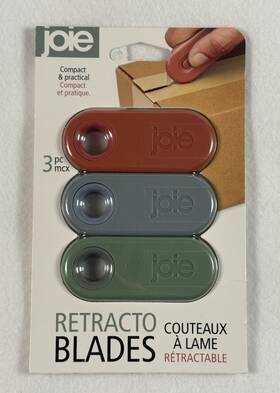 Joie 067742611062 New Retractable Blades 3pk Multi-color Compact Utility Knife Box Cutter