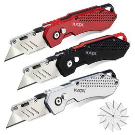 Kata 709226603469 3-pack Heavy Duty Box Cutter Folding Utility Knife With Zinc Alloy Body
