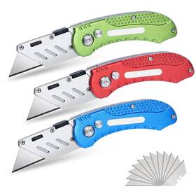 Kata 760822843543 3pack Folding Utility Knife Stainless Steel Box Cutter With Quick Change Blade A