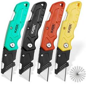 Kata 799715052052 4-pack Folding Utility Knife Heavy Duty Box Cutter With 20pcs Sk5 Quick Chan