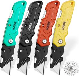Kata Tools 726084363649 4-pack Folding Utility Knife Heavy Duty Box Cutter With 20pcs Sk5 Quick Ch