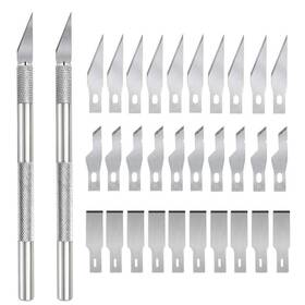 Kimrdiabte 037166174344 2 Handles And 30 Spare Blades - Precision Carving Craft Knife Kit Stainless S
