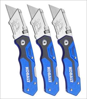 0058979 Kobal Kobalt Blue Folding Utility Knife With 3 Blades Quick Change Mechanism