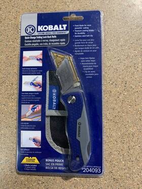 204093 Kobalt Lockback Knife Quick Change Blade 5 Blades And Pouch #204093