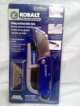 240077 Kobalt New Utility Knife And 5 Blades Pouch Foldable Speed Release Quick