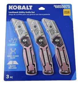 56269 Kobalt 3 Pc. Lockback Quick-change Utility Knife Set - Pink Aluminum Handle