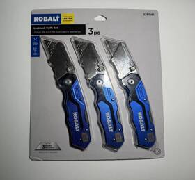59711 Kobalt Folding Lockback Utility Knife Set 3 Pack With Blades. Brand New