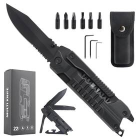 Mfk-2201-bk Leopcito Multitool Knife With Nylon Pouch 22 In 1 Edc Multi Tools Fire Starting