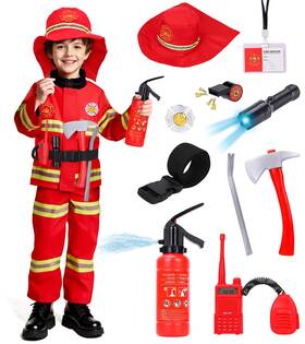 2502 Loyo Firefighter Costume For Kids - Fireman Halloween Costumes 5-7 Years Red
