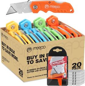 M Meepo 445028248271 Box Cutter 20-pack Tough Folding Bulk For Heavy Duty Purpose Razor