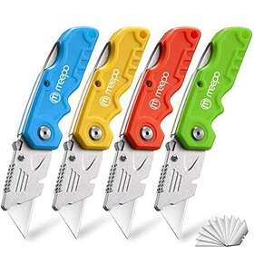 M Meepo 779605114909 Box Cutter 4pack Tough Folding For Heavy Duty Purpose Razor Sharp Bla