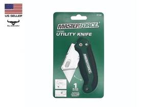 Masterforce Mf90817 Quick Change Safety Folding Utility Knife Tool Free Blade Soft Touch Grip