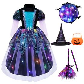 Meland Nwq2401 Witch Costume For Girls - Light Up Halloween 8-9 Years Blue