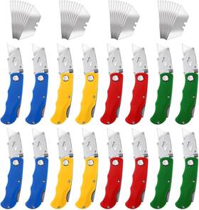 697733 Meyeyaia 1 Qvlokwru 16 Pcs Folding Utility Knife 4 Color Retractable Box Cutter With 40pcs Extra Bla