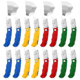 697733 Meyeyaia 16 Pcs Folding Utility Knife 4 Color Retractable Box Cutter With 40pcs Extra