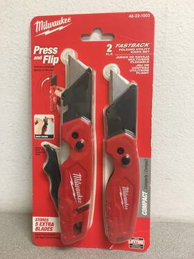 Milwaukee 045242534425 Fastback 6.87 Inch Press And Flip Folding Utility Knife Set Red 2 Pk