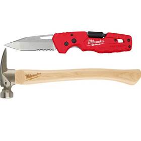 Milwaukee 445047220272 Fastback 3 Inch 5-in-1 Folding Knife And Wood Milled Face Hickory Framing Hammer