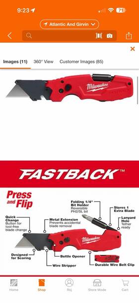 48-22-1506 Milwaukee Fastback 6in1 Folding Utility Knife Steel Blade Red Black 48-22-1506 Milwaukee Fastback 6in1 Folding Utility Knife Steel Blade Red Black