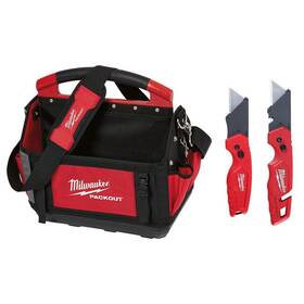 48-22-8315-48-22-1503 Milwaukee 15 Inch Packout Tote With Fastback Folding Utility Knife Set 2-pack