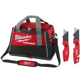 48-22-8322-48-22-1503 Milwaukee 20 Inch Packout Tool Bag/tote With Fastback Folding Utility Knife Set 2-pack