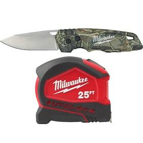 Milwaukee 888234573121 Fastback Camo Olding Knife With 2.95 Inch Blade And 25ft. Lock Tape Measure