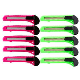 Moto 810098433310 10 Safety Box Cutter Utility Knife Retractable Snap Off Razor Blade Pink Green