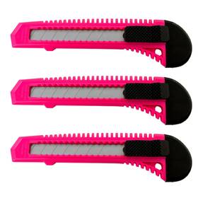 Motoproducts 713382601832 3x Bulk Utility Knife Box Cutters Snap Off Blade Neon Pink