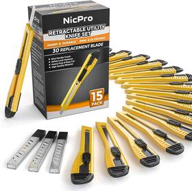 Mg049 Nicpro 15 Pcs Utility Knife Box Cutters Retractable Razor 9mm With 30