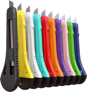 Nobrand 1ub5ow Retractable Box Cutter 18mm Blade Smooth Mechanism 10 Pack Mix Color
