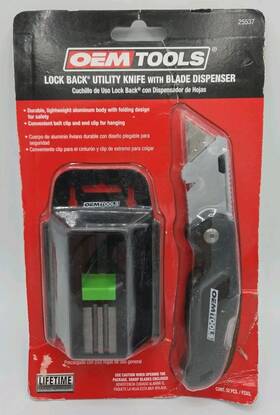 25537 Oemtools #25537 Folding Lock Back Utility Knife With Box Of 50 Blades New