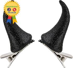 Hhde001 Olen Black Devil Horns Headband With Hair Clips For Halloween Costume Demon