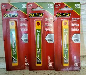 Olfa 1115419 3- Packs Of Pro 9mm Snap Off Blades Ab-5b Free Shipping