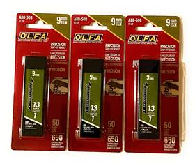 9149 Olfa Black Utility Knife Snap Off Blades 9mm Extra Sharp High Carbon Steel 3 Pack 9149 Olfa Black Utility Knife Snap Off Blades 9mm Extra Sharp High Carbon Steel 3 Pack