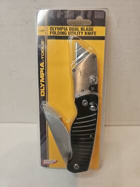 Olympia Tools 449394042058 Heavy Duty Folding Utility Dual Blade Box Cutter/ Pocket Knife