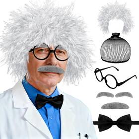 Paradi Star 766757182795 7pcs Old Man Mad Scientist Wig Set Crazy Physicist Wigs One Size White