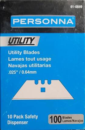 61-0849 Personna Utility Heavy Duty Blades 100 Count New Dispenser Box 3 Notch