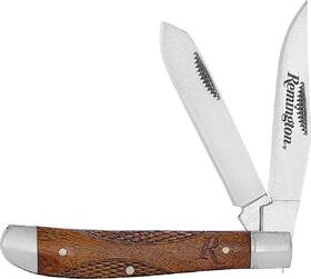 R15658 Remington Woodland Trapper Folding Pocket Knife - Checkered Wood Handle