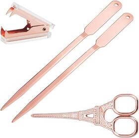 Reolan 713838521127 Rose Gold Desk Accessories Set - Scissors Staple Remover And 2