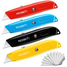 Rex-6678 Rexbeti 4-pack Utility Knife Heavy Duty Aluminum Shell Retractable Box Cutter For Ca