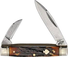 Rough Rider Rr2531 Cinnamon Stag Bone Handle Capitol Intern Damascus Blade Folding Pocket Knife