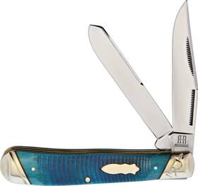 Rr2115 Rough Ryder Large Black And Blue Bone Handle Trapper Folding Knife By - Gift Boxed