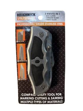 Roughneck 794080233884 Utility 3 Knives In 1 Heavy-duty Retractable Multi-use Folding Cutter
