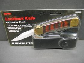 95752 Sears Folding Lockback Knife Wood Handle Leather Case