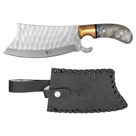 14630 Shelter Imports 9.75 Inch Chef Butcher Cleaver Knife White Pearl Handle Full Tang Heavy Duty