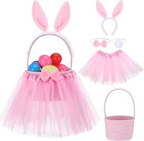 Loo-shyyween-0785 Shyyween Tutu Easter Baskets Costume Ruffled Tulle Fluffy Ears And Bunny Pink