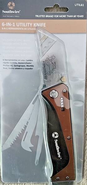 Util61 Southwire New 6 In 1 Utility Knife With Onboard Tools Including Blade