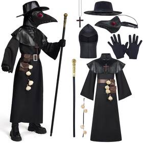 21576 Spooktacular Creations Black Plague Doctor Costumes Set 10 In X-large